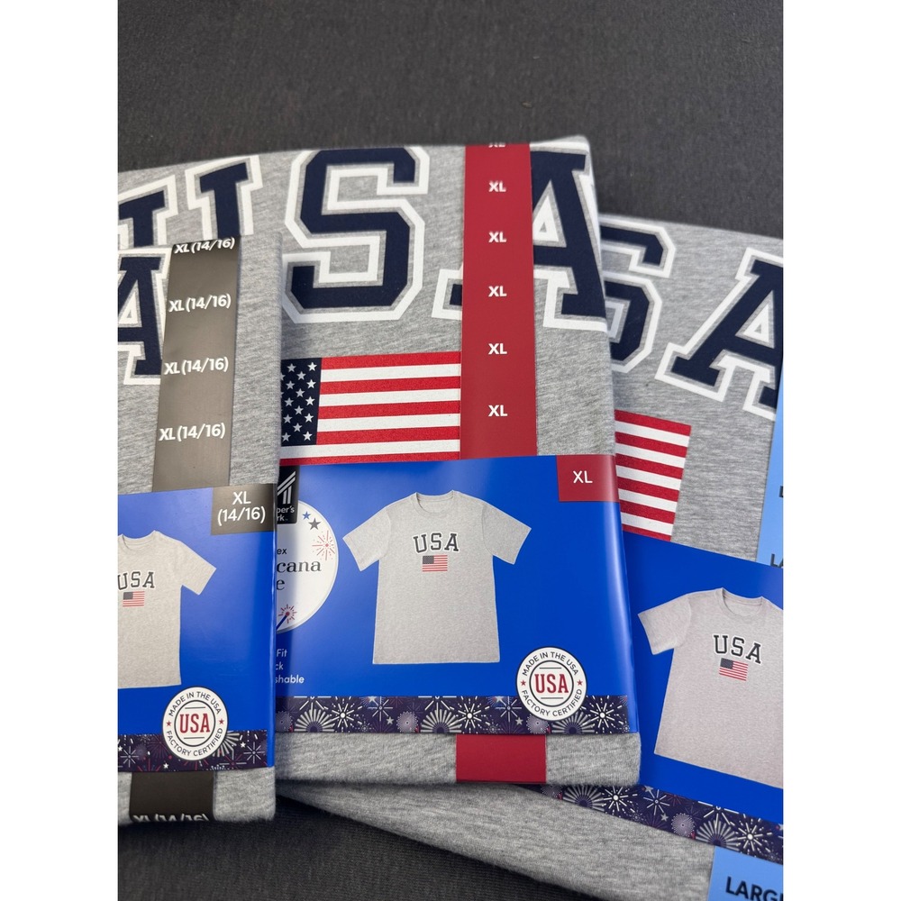USA Flag  T-Shirt‎ Gray Patriotic Tee family kit  5 shirts - Picture 4 of 7